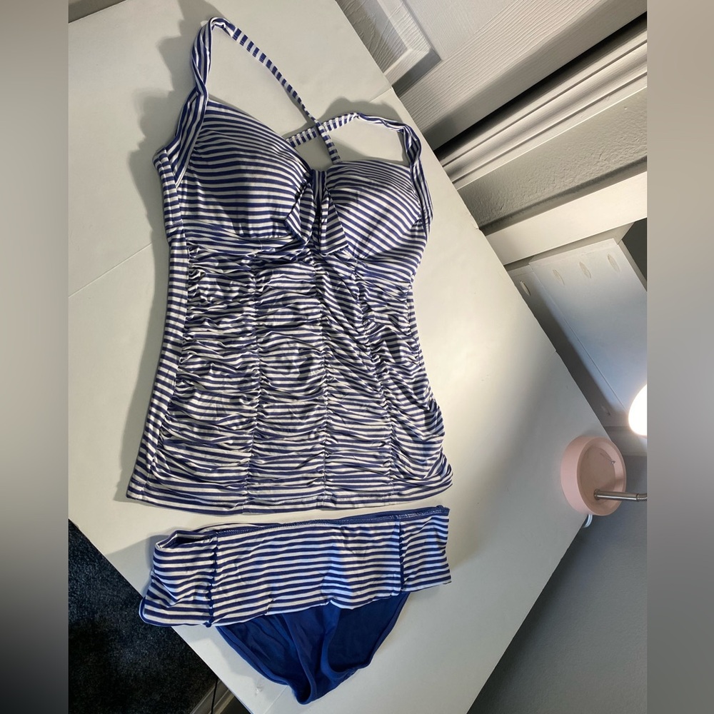 Seafolly Australia Blue and White stripped two piece nautical swimsuit size 12